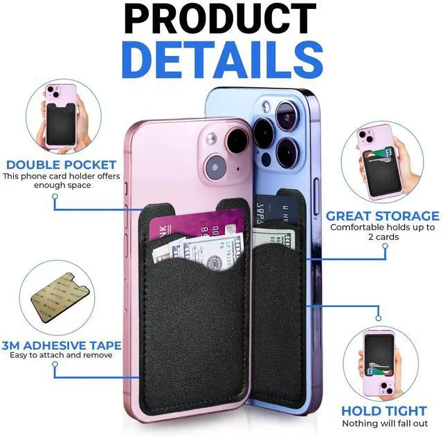 Alt view image 3 of 7 - SNJXAMC Phone Wallet Stick ON,Credit Card Holder for Phone Case,Leather Wallet,Stick On Wallet for iPhone Samsung Android,Card Holder,2 Pack,Black