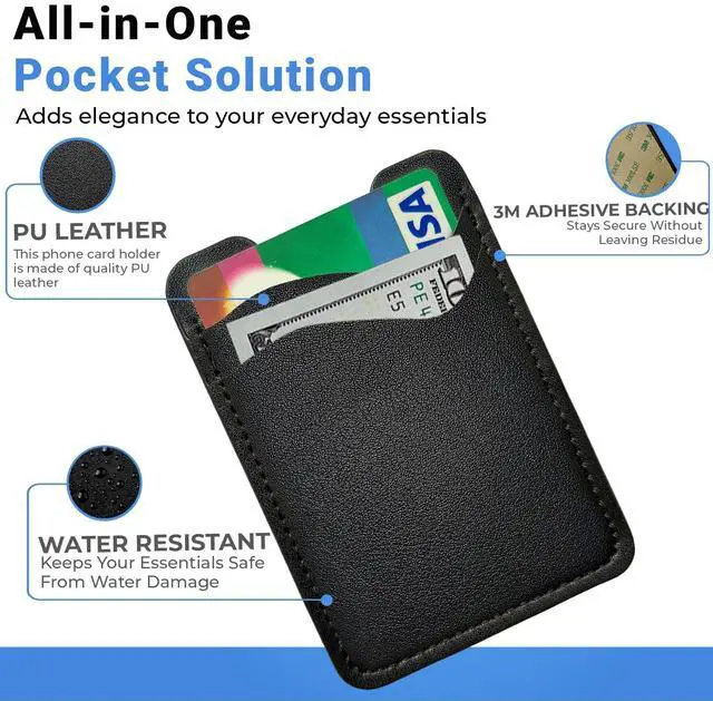 Alt view image 4 of 7 - SNJXAMC Phone Wallet Stick ON,Credit Card Holder for Phone Case,Leather Wallet,Stick On Wallet for iPhone Samsung Android,Card Holder,2 Pack,Black