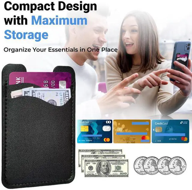 Alt view image 5 of 7 - SNJXAMC Phone Wallet Stick ON,Credit Card Holder for Phone Case,Leather Wallet,Stick On Wallet for iPhone Samsung Android,Card Holder,2 Pack,Black