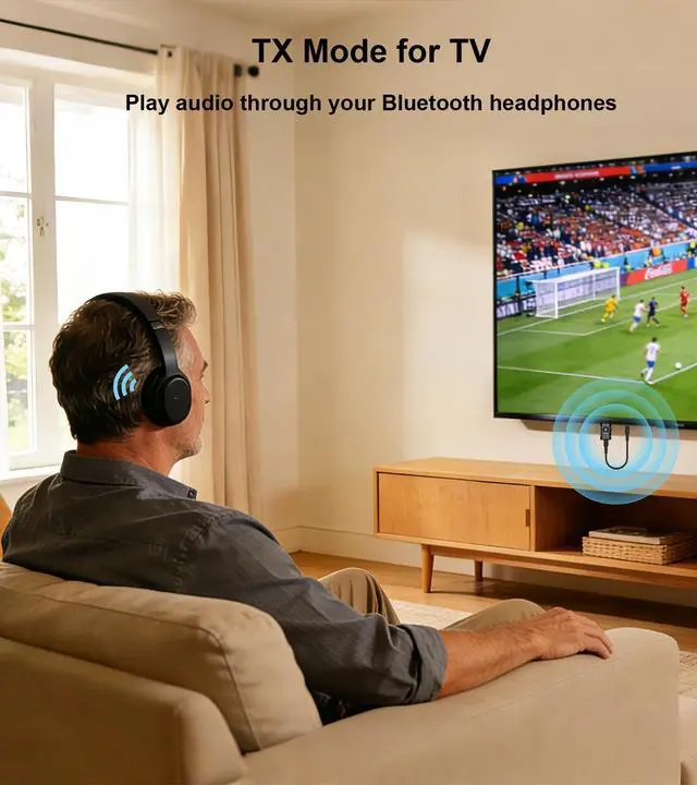 Alt view image 2 of 7 - Bluetooth Transmitter for TV to Headphones USB & 3.5mm Ada