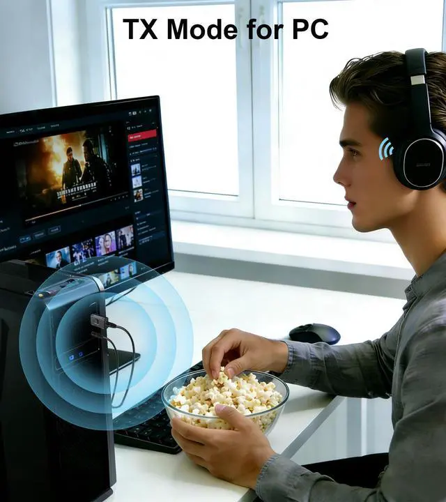 Alt view image 3 of 7 - Bluetooth Transmitter for TV to Headphones USB & 3.5mm Ada