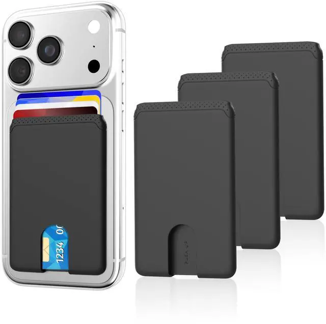 Main image of Phone Card Holder, Silicone Anti Slip Out Phone Wallet Stick On Credit Card Holder, Id Card Pouch Compatible for iPhone 13/12 Pro Max Samsung Galaxy Smartphone, 3 Pack (Black)