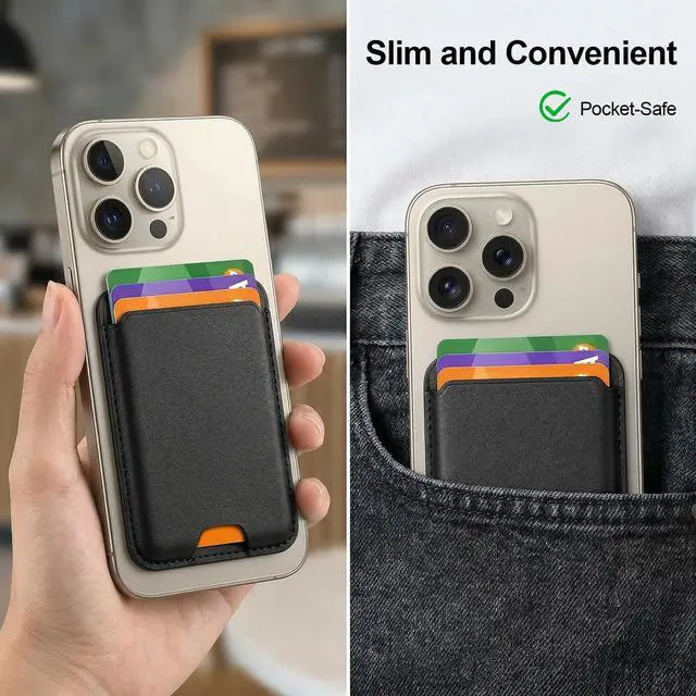 Alt view image 2 of 7 - Magnetic RFID Leather Phone Wallet, Strong Magnet Card Holder Stick On For iPhone 17/16/15/14/13/12 Series, Fits 3 Cards