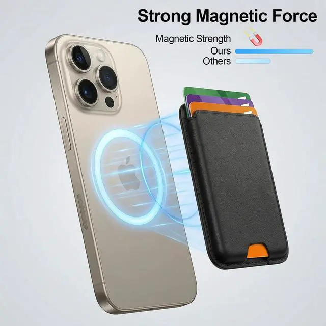 Alt view image 4 of 7 - Magnetic RFID Leather Phone Wallet, Strong Magnet Card Holder Stick On For iPhone 17/16/15/14/13/12 Series, Fits 3 Cards