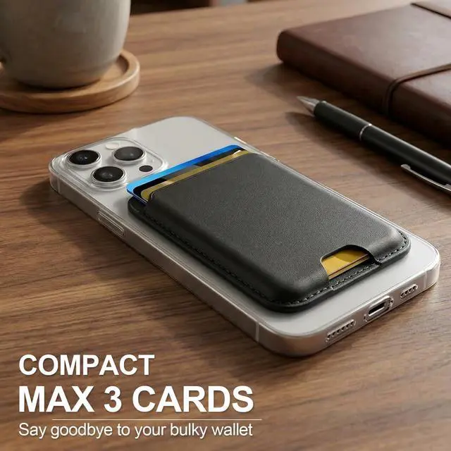Alt view image 7 of 7 - Magnetic RFID Leather Phone Wallet, Strong Magnet Card Holder Stick On For iPhone 17/16/15/14/13/12 Series, Fits 3 Cards