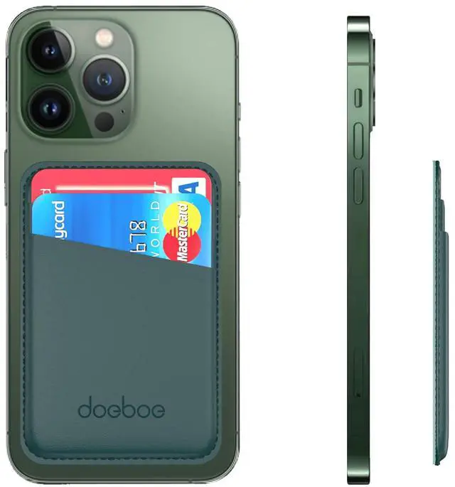 Main image of Leather Phone Card Holder for Back of Phone, Strongly Adhesive Wallet Sleeve, for All Smartphones(Green)