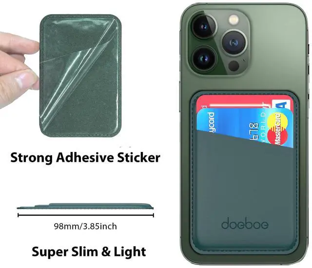 Alt view image 2 of 7 - Leather Phone Card Holder for Back of Phone, Strongly Adhesive Wallet Sleeve, for All Smartphones(Green)