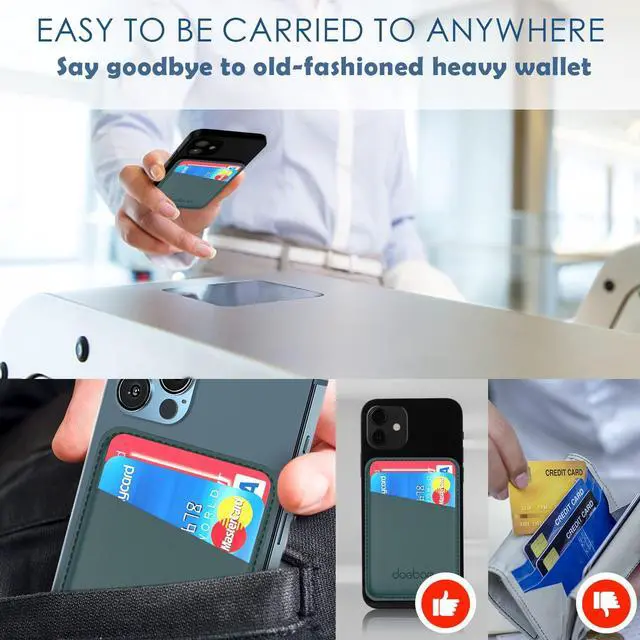 Alt view image 4 of 7 - Leather Phone Card Holder for Back of Phone, Strongly Adhesive Wallet Sleeve, for All Smartphones(Green)