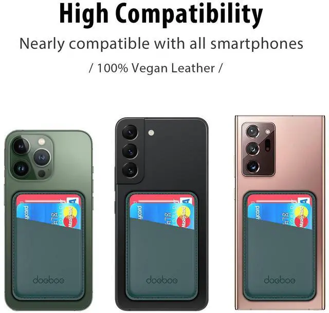 Alt view image 5 of 7 - Leather Phone Card Holder for Back of Phone, Strongly Adhesive Wallet Sleeve, for All Smartphones(Green)