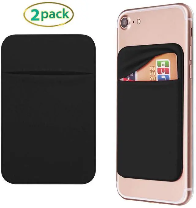 Alt view image 2 of 7 - Cell Phone Pocket Self Adhesive Card Holder Stick On Wallet Sleeve with Adhesive ID Credit Card ATM Card Holder for iPhone Android 2 PACK BLACK