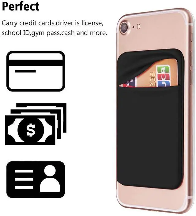 Alt view image 3 of 7 - Cell Phone Pocket Self Adhesive Card Holder Stick On Wallet Sleeve with Adhesive ID Credit Card ATM Card Holder for iPhone Android 2 PACK BLACK