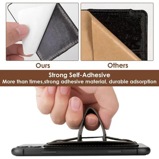 Alt view image 2 of 7 - Cell Phone Card Holder Pouch Self-Adhesive Phone Kickstand with Elastic Band Stick on Wallet Card Holder for Back of Phone Case Leather ID Card Holder Sleeve Pouch Credit Card Grip Holder(Black)