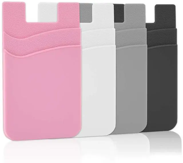 Main image of Card Holder for Back of Phone, Cell Phone Wallet Stick-on Credit Card Sleeve Pocket Silicone Pouch Compatible for iPhone, Samsung Galaxy and Most SamrtPhones 4 Pack