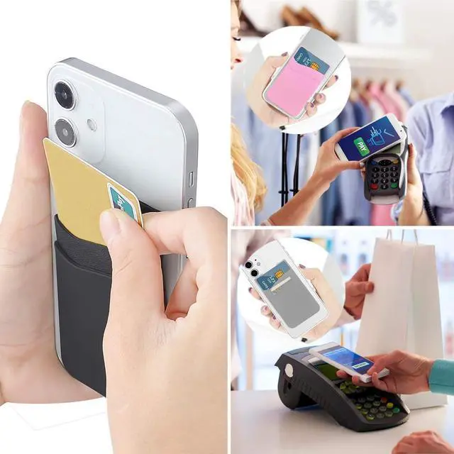 Alt view image 2 of 7 - Card Holder for Back of Phone, Cell Phone Wallet Stick-on Credit Card Sleeve Pocket Silicone Pouch Compatible for iPhone, Samsung Galaxy and Most SamrtPhones 4 Pack