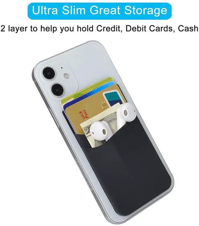 Alt view image 3 of 7 - Card Holder for Back of Phone, Cell Phone Wallet Stick-on Credit Card Sleeve Pocket Silicone Pouch Compatible for iPhone, Samsung Galaxy and Most SamrtPhones 4 Pack