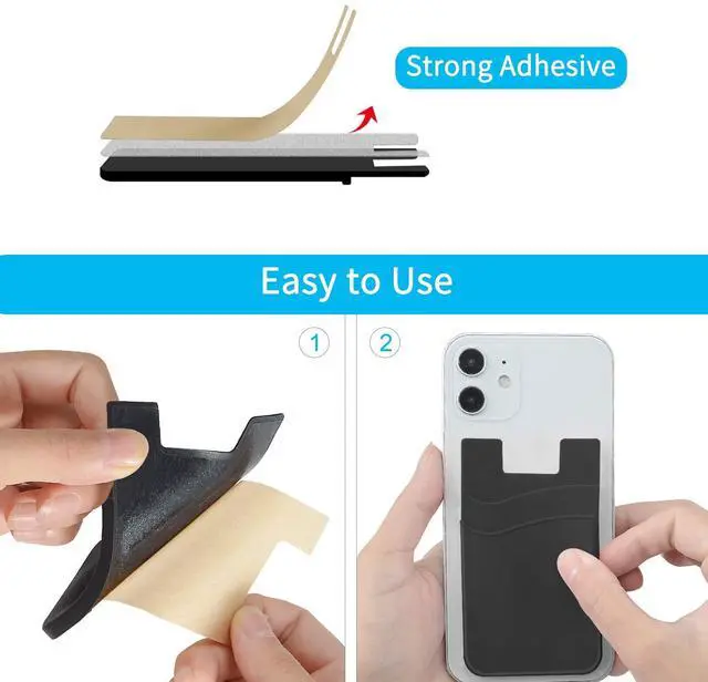 Alt view image 4 of 7 - Card Holder for Back of Phone, Cell Phone Wallet Stick-on Credit Card Sleeve Pocket Silicone Pouch Compatible for iPhone, Samsung Galaxy and Most SamrtPhones 4 Pack