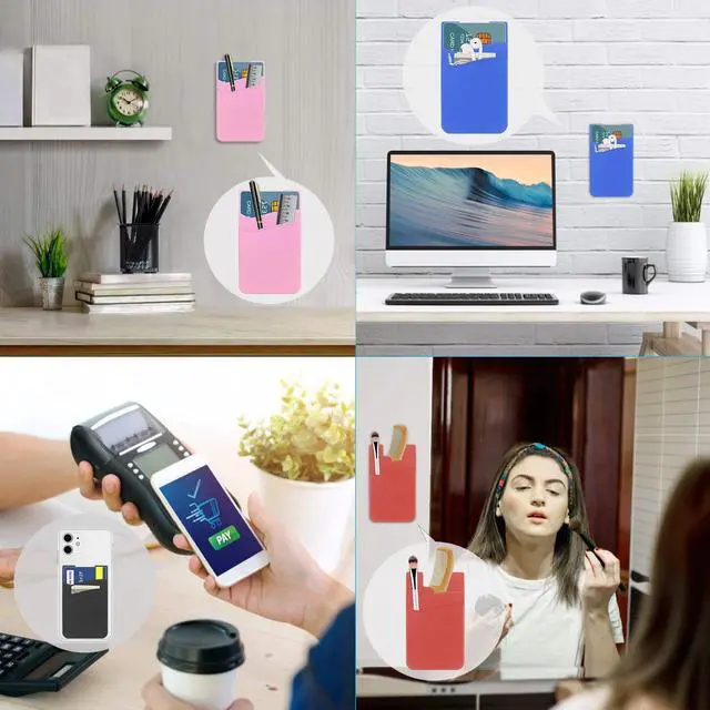 Alt view image 6 of 7 - Card Holder for Back of Phone, Cell Phone Wallet Stick-on Credit Card Sleeve Pocket Silicone Pouch Compatible for iPhone, Samsung Galaxy and Most SamrtPhones 4 Pack