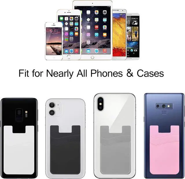Alt view image 7 of 7 - Card Holder for Back of Phone, Cell Phone Wallet Stick-on Credit Card Sleeve Pocket Silicone Pouch Compatible for iPhone, Samsung Galaxy and Most SamrtPhones 4 Pack