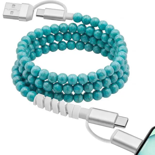 Main image of 4-in-1 Beaded Charging Cable, MFi Certified, Works with CarPlay, 3.3FT 60W Fast Charger Cord for iPhone 17/16/15/14/13/12/11, iPad, Samsung, Android and More (Classic Turquoise)
