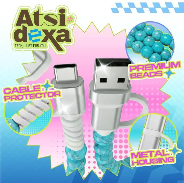 Alt view image 4 of 7 - 4-in-1 Beaded Charging Cable, MFi Certified, Works with CarPlay, 3.3FT 60W Fast Charger Cord for iPhone 17/16/15/14/13/12/11, iPad, Samsung, Android and More (Classic Turquoise)