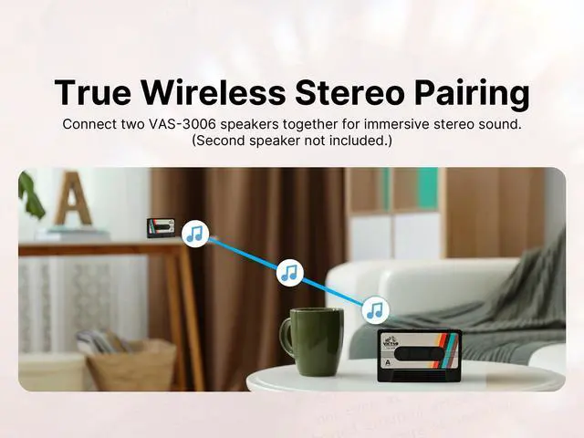 Alt view image 6 of 7 - Cassette Bluetooth Speaker with TWS Pairing, FM Radio, Aux Input, Dual Speaker Mode, USB-C Rechargeable, Portable Retro Music Player