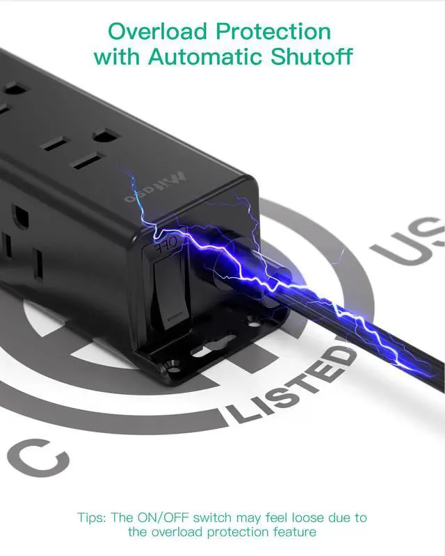 Alt view image 6 of 7 - Surge Protector Power Strip - 12 Widely Spaced Multi Outlets, Wall Mount, 3 Side Outlet Extender with Extension Cord, Flat Plug, Overload Protection, Home Office Dorm Room Essentials (5FT, Black)