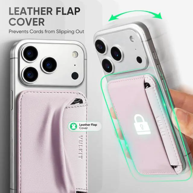 Alt view image 3 of 7 - Credit Card Holder for Phone case, Slim Adhesive Phone Wallet Stick On for Men & Women, Compatible with Most Cell Phones, Soft Lilac