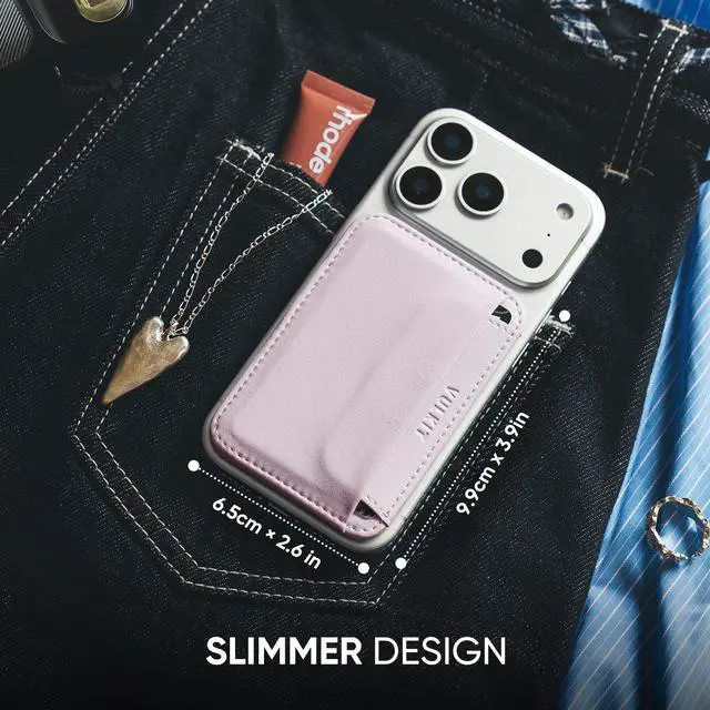 Alt view image 5 of 7 - Credit Card Holder for Phone case, Slim Adhesive Phone Wallet Stick On for Men & Women, Compatible with Most Cell Phones, Soft Lilac