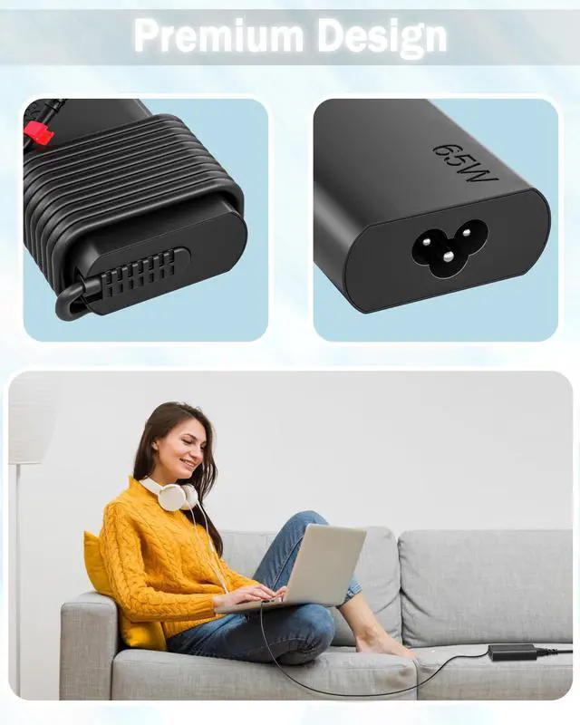 Alt view image 6 of 7 - 65W Slim USB-C Laptop Charger Compatible with Lenovo ThinkPad, Yoga, ThinkBook, Chromebook Computer - Type C Fast Charging Travel Power Cord Ac Adapter