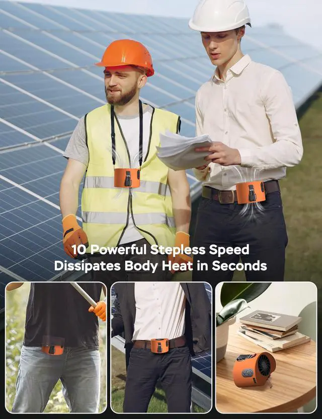 Alt view image 3 of 7 - Portable Waist Fan, 10000mAh Battery Operated, Rechargeable Clip On Belt, 10 Speed, 12000RPM Strong Airflow, Max 24H Working Time, Personal Shirt fan for Outdoor Work Jobsite Farms