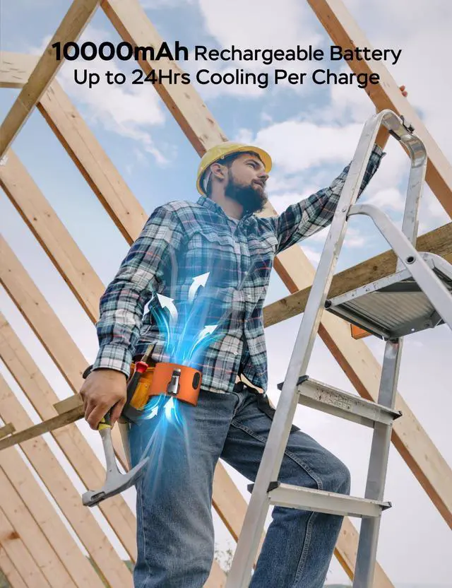 Alt view image 2 of 7 - Portable Waist Fan, 10000mAh Battery Operated, Rechargeable Clip On Belt, 10 Speed, 12000RPM Strong Airflow, Max 24H Working Time, Personal Shirt fan for Outdoor Work Jobsite Farms