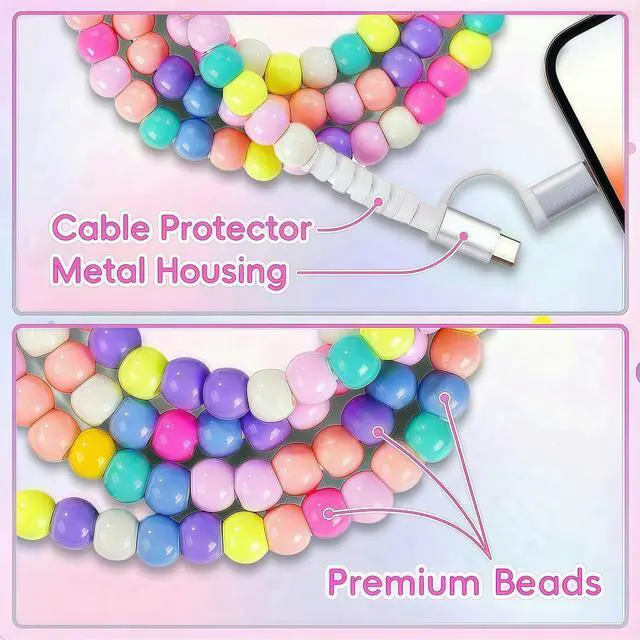 Alt view image 4 of 7 - 4-in-1 Beaded Charging Cable, MFi Certified, Works with CarPlay, 3.3FT 60W Fast Charger Cord for iPhone 17/16/15/14/13/12/11, iPad, Samsung, Android and More (Pastel Rainbow Macaron)