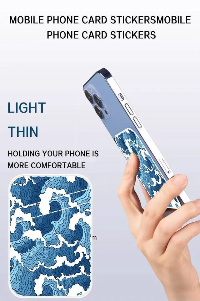 Alt view image 3 of 5 - Dual Pocket Leather Phone Wallet Adhesive Stick On, Cute Card Holder for Most Phone Cases - Blue Sea