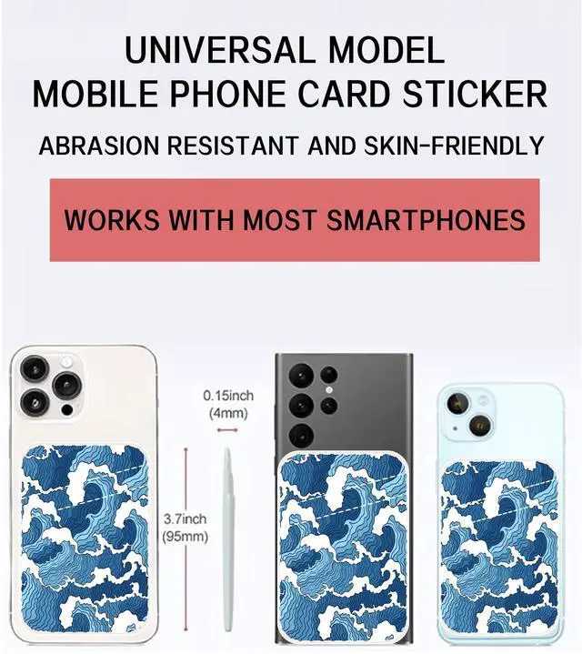 Alt view image 2 of 5 - Dual Pocket Leather Phone Wallet Adhesive Stick On, Cute Card Holder for Most Phone Cases - Blue Sea