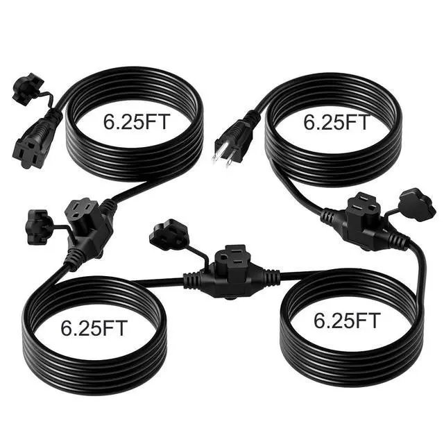 Alt view image 2 of 6 - 25FT 16 Gauge 3 Prong Extension Cord,4 Socket Evenly-Spaced,Nema5-15P/Nema5-15R Male to Female Connector,Stage Back Lines Power Board,Multiple Cable for Party and Christmas Decoration ETL Listed