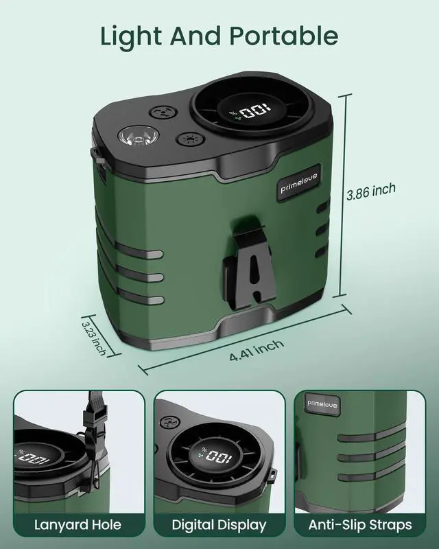 Alt view image 6 of 7 - Portable Waist Fan 10000mAh Rechargeable,Clip on Belt Fan With 10 Speeds 16000PRM Strong Airflow,Hands-Free Hanging Neck Fan,Long-Lasting Cooling for Camping,Hiking,Outdoor,Jobsite,Green