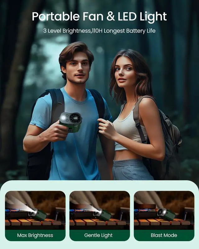 Alt view image 5 of 7 - Portable Waist Fan 10000mAh Rechargeable,Clip on Belt Fan With 10 Speeds 16000PRM Strong Airflow,Hands-Free Hanging Neck Fan,Long-Lasting Cooling for Camping,Hiking,Outdoor,Jobsite,Green