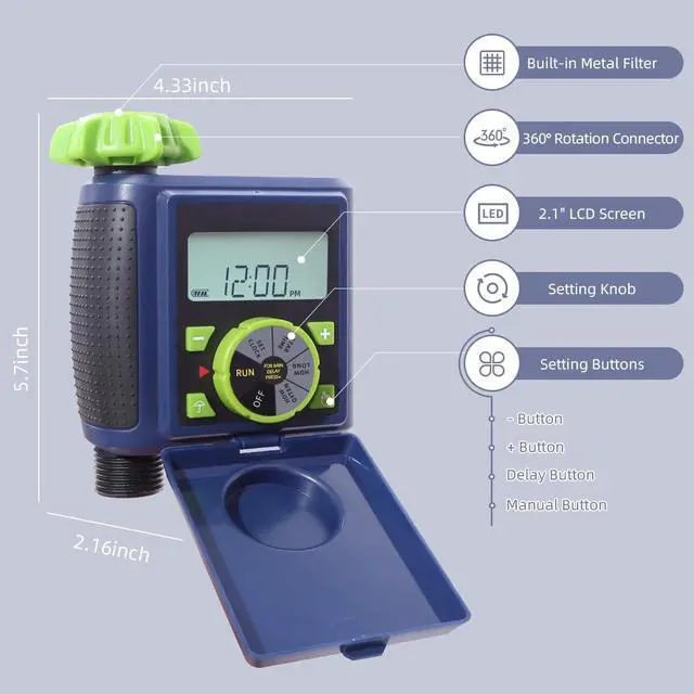 Alt view image 2 of 6 - Single Water Timer Garden Irrigation Controller Sprinkler Hose Timer with Big Dial&Large LCD Screen Automatic Electronic Solenoid Valve