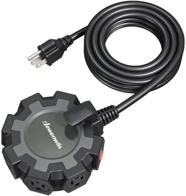 Main image of Industrial Power Strip with 6-Outlet Power Hub, 15FT Heavy Duty Extension Cord for Garage, Workshop, SJTW 14/3 AWG, 15A Circuit Breaker, Swivel Safety Covers, Black, UL Listed