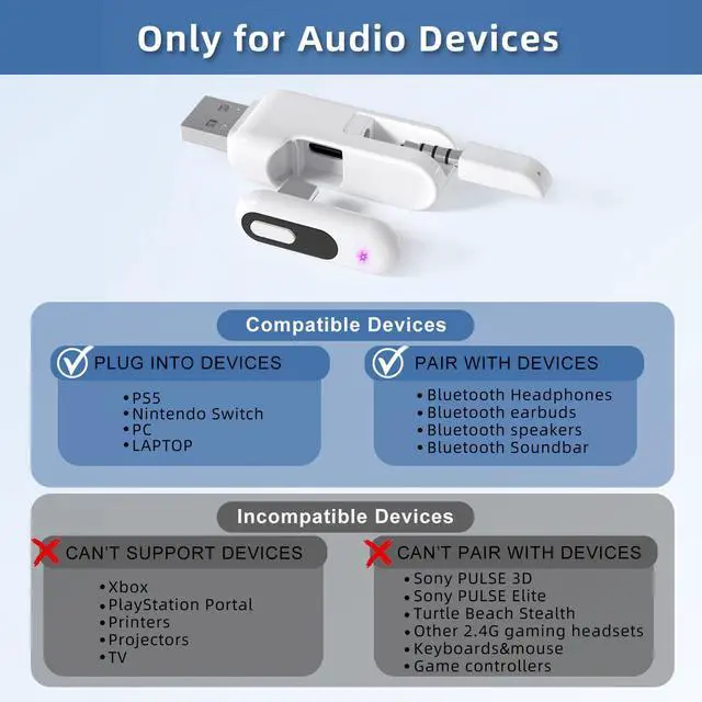 Alt view image 3 of 7 - USB-C Bluetooth Adapter for PS5, 2-in-1 USB-A Bluetooth Audio Adapter for PS5 with aptX-Adaptive & Low Latency, Wireless Audio Transmitter to Connect Bluetooth Headphones & Earbuds