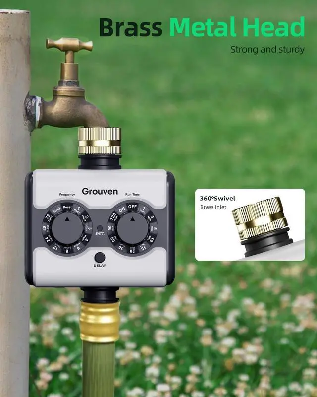 Alt view image 2 of 6 - Sprinkler Timer with Brass Inlet Ball Valve Water Timer No Water Pressure Required for Garden Irrigation with Rain Delay/Manual Watering System