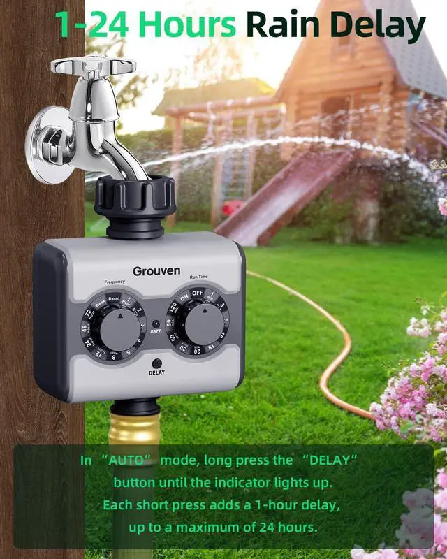 Alt view image 5 of 6 - Sprinkler Timer with Brass Inlet Ball Valve Water Timer No Water Pressure Required for Garden Irrigation with Rain Delay/Manual Watering System