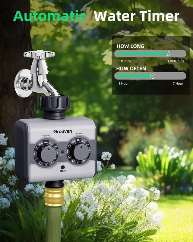 Alt view image 3 of 6 - Sprinkler Timer with Brass Inlet Ball Valve Water Timer No Water Pressure Required for Garden Irrigation with Rain Delay/Manual Watering System