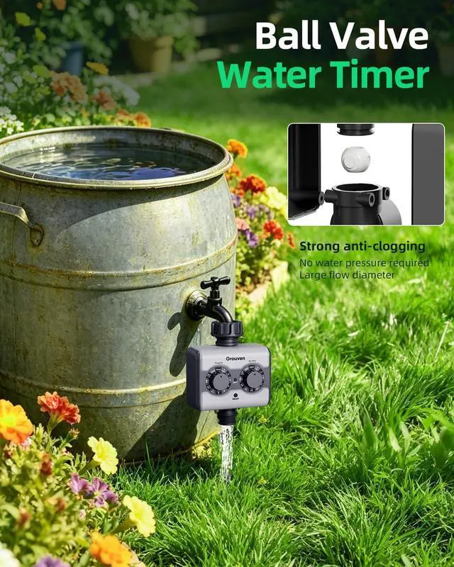 Alt view image 4 of 6 - Sprinkler Timer with Brass Inlet Ball Valve Water Timer No Water Pressure Required for Garden Irrigation with Rain Delay/Manual Watering System