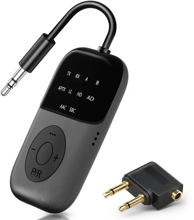 Main image of Bluetooth 5.4 Transmitter Receiver, 2-in-1 Airplane Bluetooth Adapter, Dual Headphones & 24H Battery Life for TV, Airplane, Car, Tablets, Wireless TV Headpset, Compatible with AirPods & aptX
