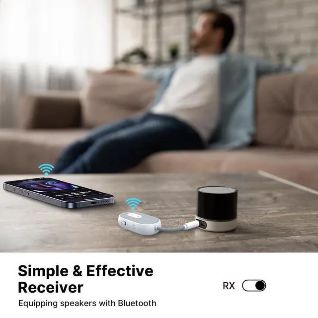 Alt view image 6 of 7 - Bluetooth 5.3 Adapter for Airplane, Bluetooth Transmitter Receiver for 2 AirPods or BT Devices, Low Latency, Audio Adpater with 3.5mm Jack & RCA Cable for TV PC Gym Switch Car/Home Stereo