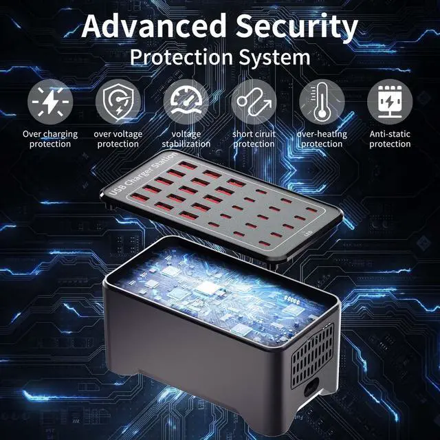Alt view image 4 of 7 - 150W(30A) USB Charging Station, 30-Port USB C Charger Block, Multiple Desktop/Wall Fast Charger with Intelligent Protection Compatible with iPhone, iPad, Tablets, Smartphones