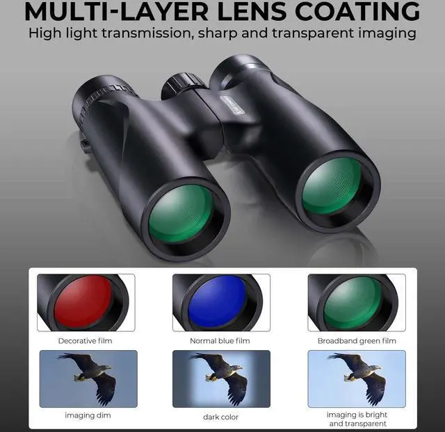 Alt view image 4 of 7 - 12x32 Compact Binoculars for Kids and Adults, with BAK4 Prism, FMC Lens, IP65 Waterproof & Neck Strap for Bird Watching Hunting Travel Camping Stargazing