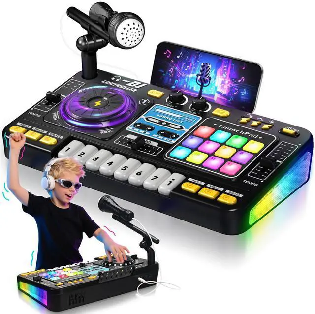 Main image of for Kids, Toddler DJ Mixing Table with DJ Turntable, Game Mode, Light & Speed Control and Microphone, Gifts for 3 4 5 6 Years Old Boys Girls - Kid DJ Mixer Set