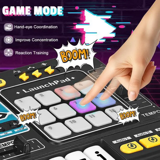 Alt view image 5 of 7 - for Kids, Toddler DJ Mixing Table with DJ Turntable, Game Mode, Light & Speed Control and Microphone, Gifts for 3 4 5 6 Years Old Boys Girls - Kid DJ Mixer Set